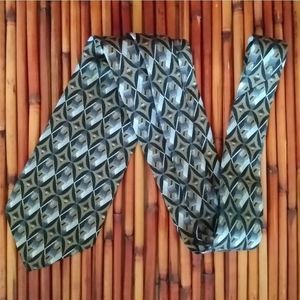 EUC VINTAGE SERICA for JACOBSON'S Tan/Gray/White Geometric 100% Silk Tie